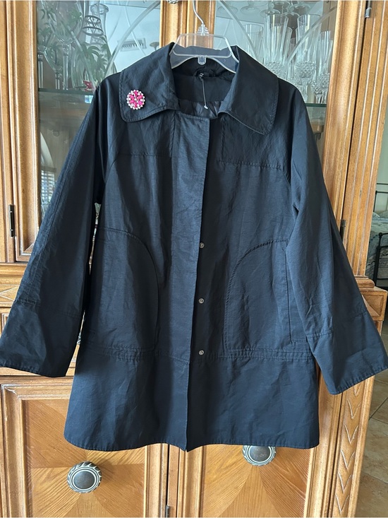 ambition Jackets & Blazers - Ambition Black Trench Coat with Pink Floral Brooch, fully lined jacket